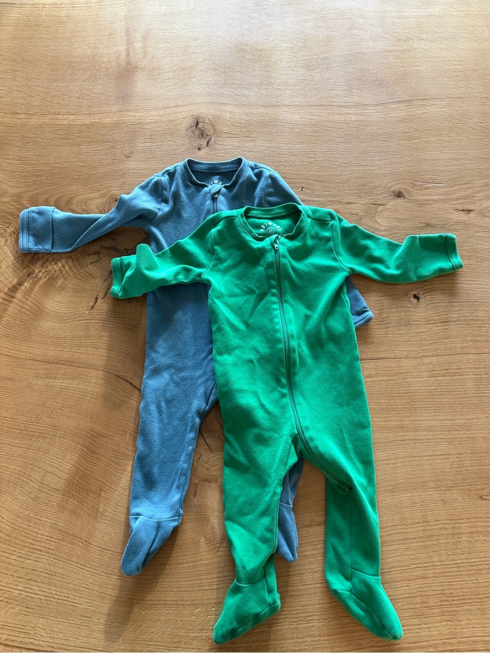 Primary Baby Organic Interlock Zip Footie 2-Pack – Grass & Slate Blue 3-6 month